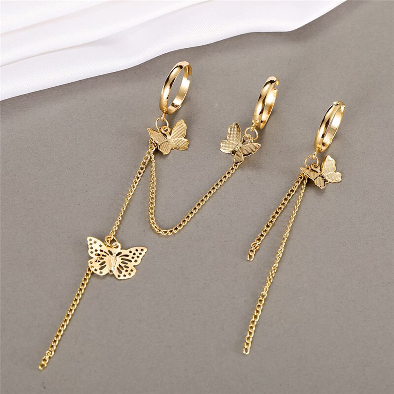 Butterfly Chain Rings Set Plated Toned