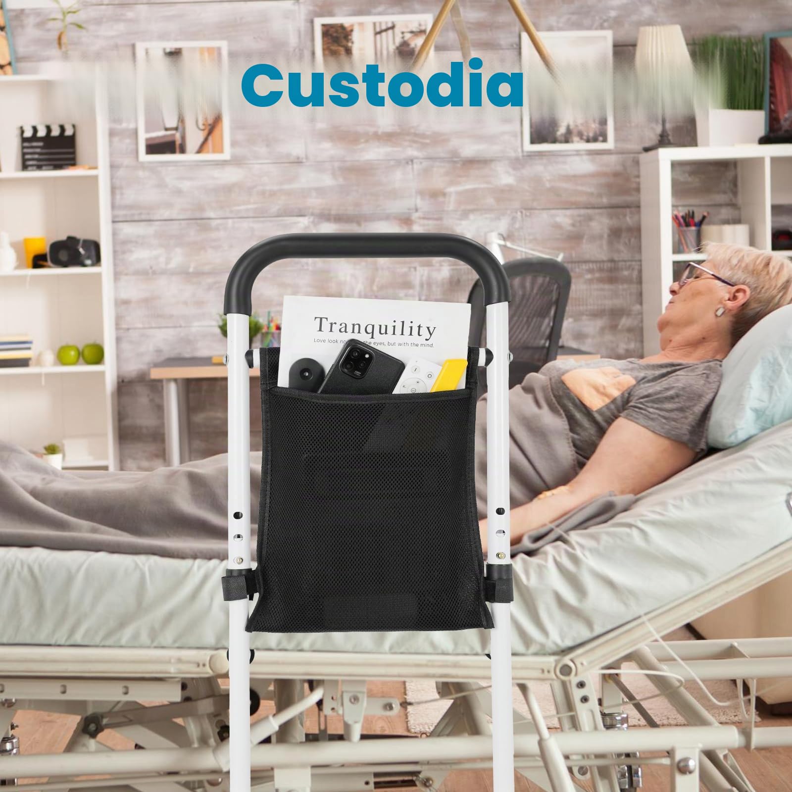 LIFERUN Barriera Letto, Barra da letto, Sponda Letto Anziani Anticaduta Regolabile in Altezza, per Anziani e Disabili, Stabile con Cinghia di Sicurezza, per Evitare Cadute Notturne (grande)