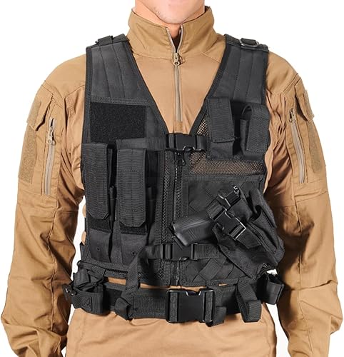 Miniatura 3 de Lancer Tactical Chaleco de nailon Crossdraw Airsoft tamaño juvenil con funda de pistola Airsoft