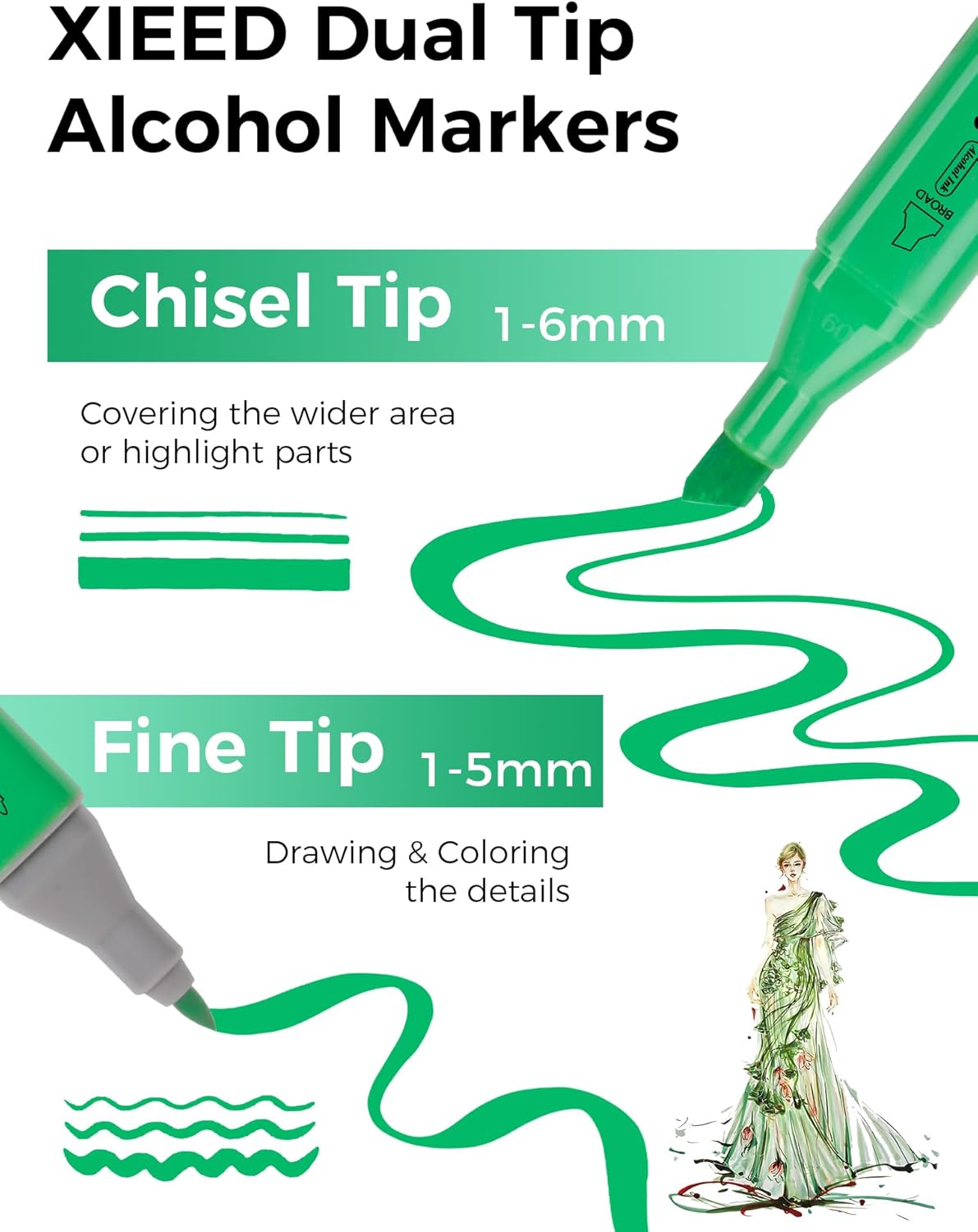 [ Rainbow Markers] 60 Colors Alcohol Markers, Dual Tips Alcohol-Based Art Markers Set for Artists and Adults in Coloring, Painting (Fine & Broad - Image 2