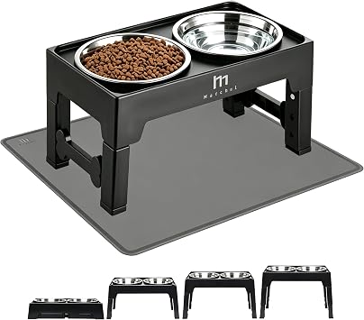 Marchul Elevated Dog Bowls, Raised Dog Food Water Bowls with 2 Thick Stainless Steel Bowls, 4 Height Adjustable, Non-Slip Stand for Medium Large Dogs with Mat