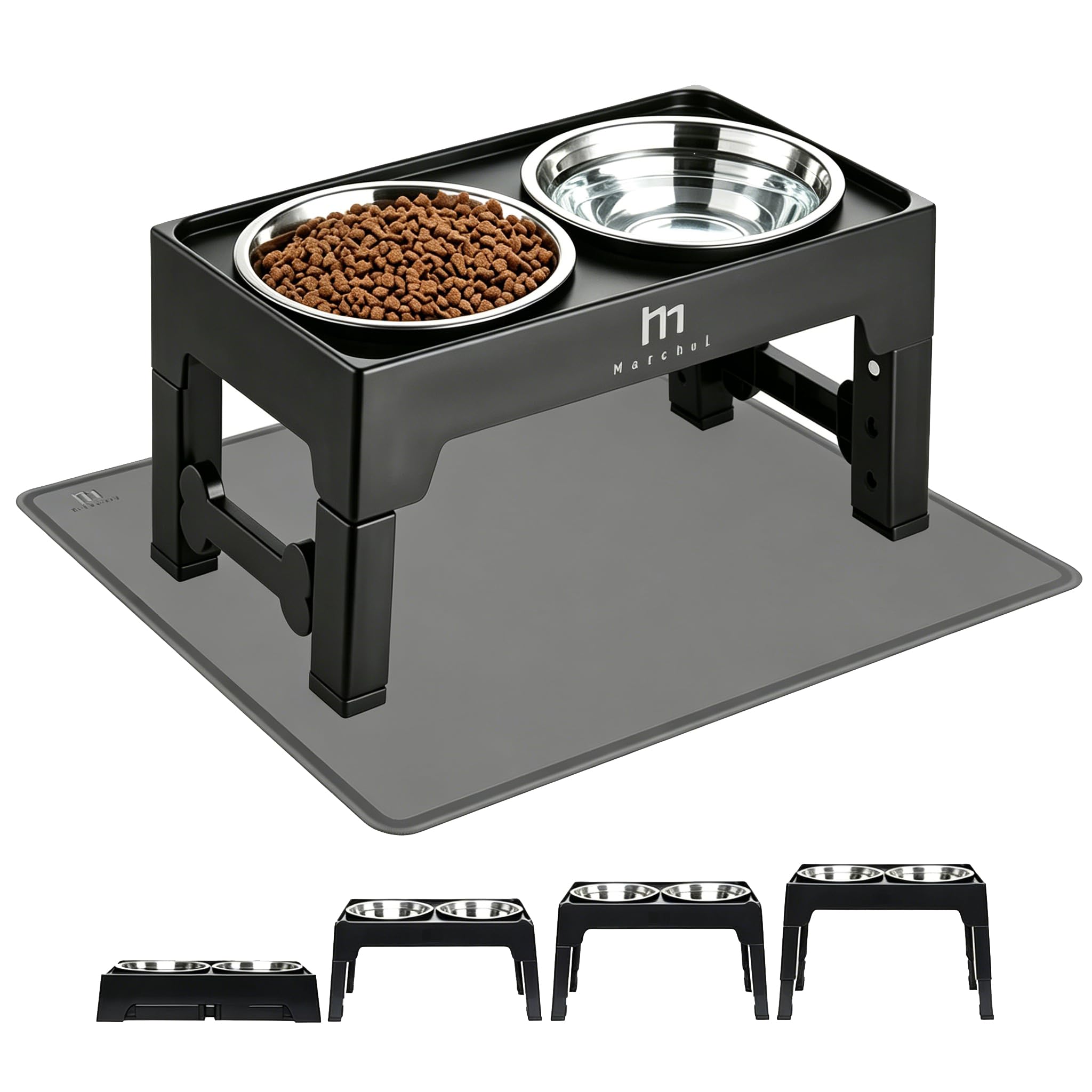 Marchul improve Dog Bowls, Raised Dog Food Water Bowls with 2 Thick Stainless Steel Bowls
