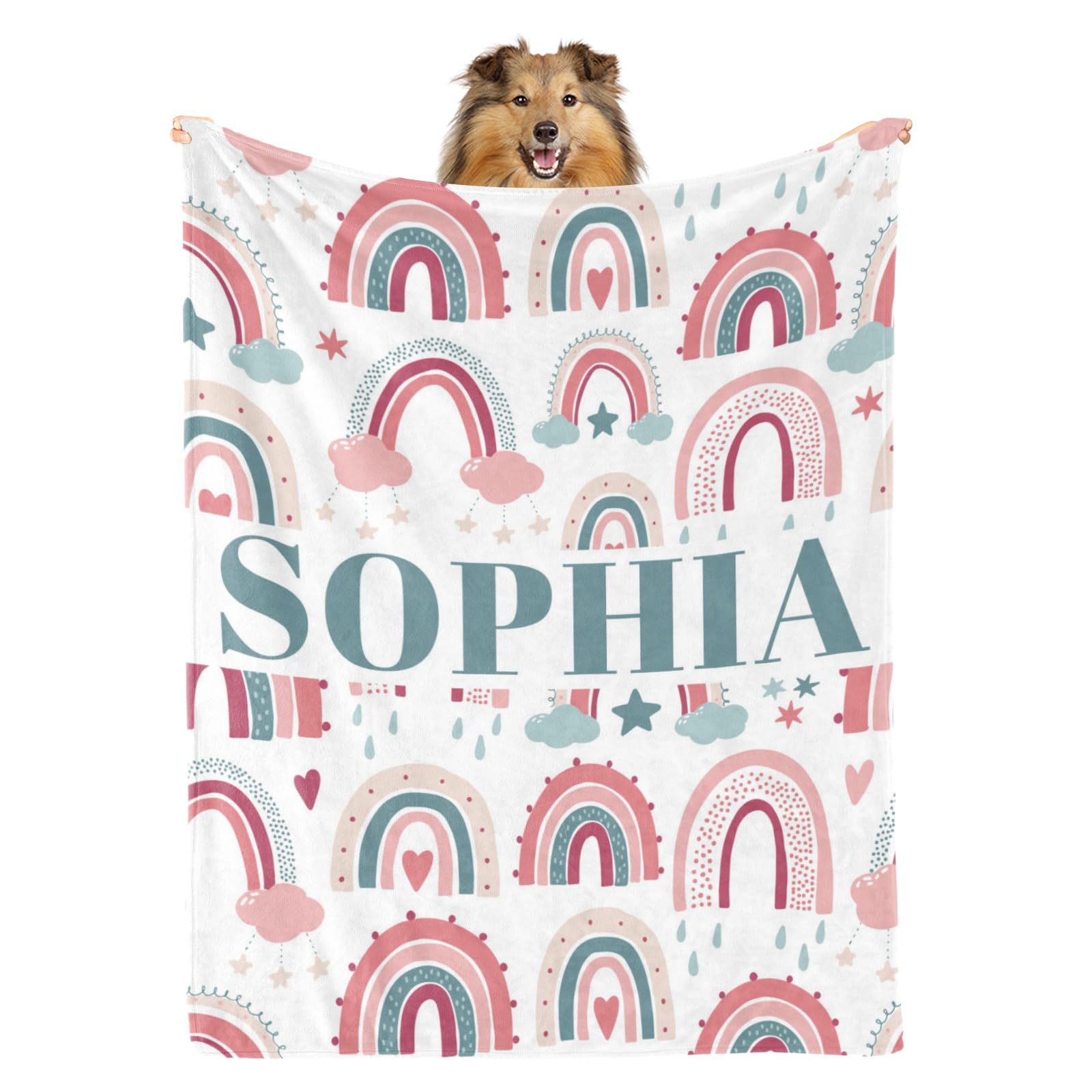 YMDLQDP Custom Rainbow Blanket for Family Adults Kids Personalized Name Blankets with Rainbow Pattern for Boys Girls Cute Throw Blankets for Birthday Anniversary Christmas