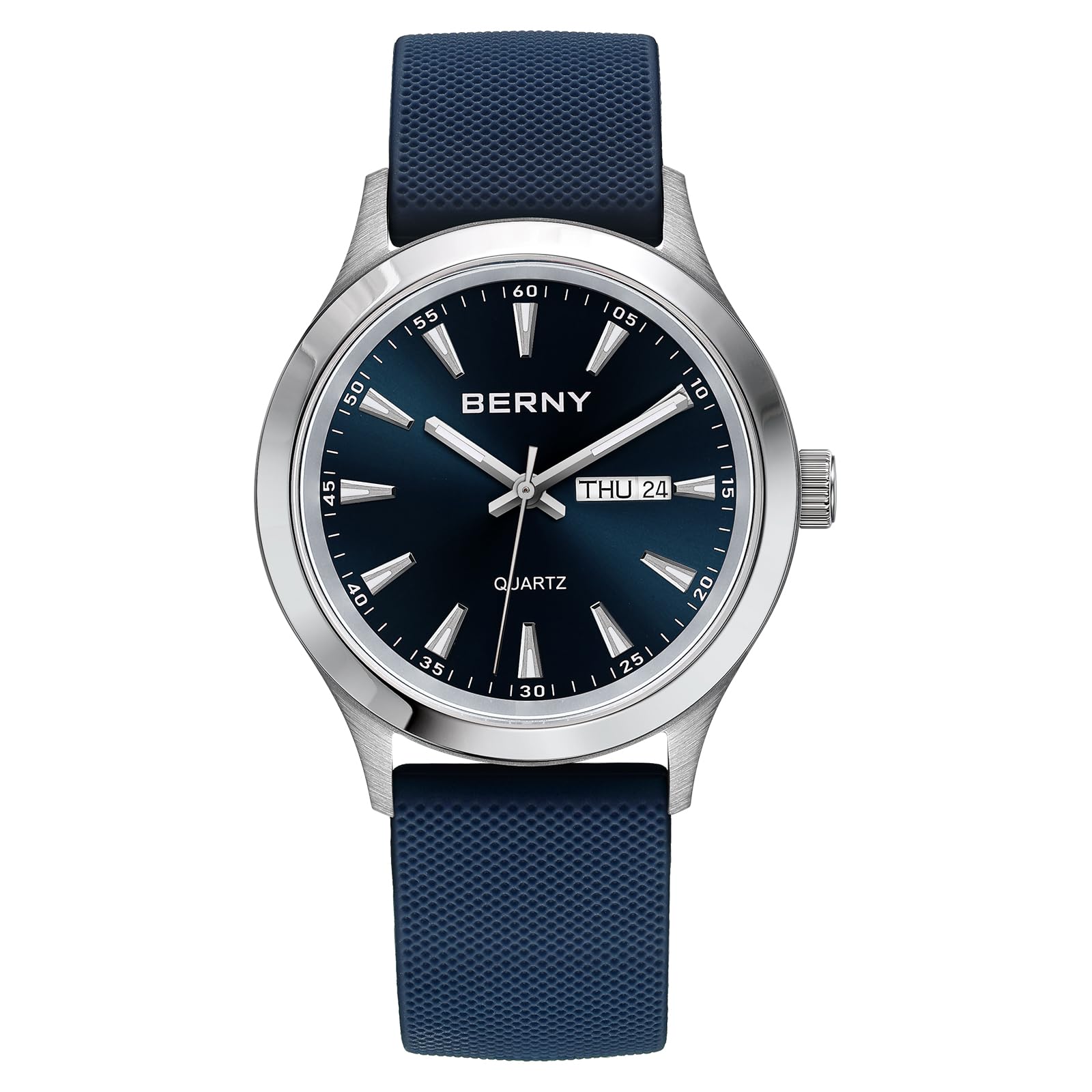 BERNY Mens Cuarzo De Acero Inoxidable Sólido Reloj De Agua Relojes Deportivos A Prueba De Agua para Los Hombres Luminosa