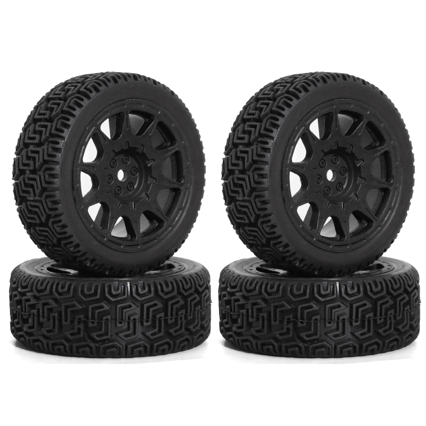 REDSPIDER 12mm Hex RC Wheels and Tires Nylon Wheel Rims OD68mm Rubber Tires Compatible with Tamiya TT01 TT02 XV01 HSP HPI Kyosho Traxxas WLtoys 1/10 1/12 On-Road Touring Car (Black)