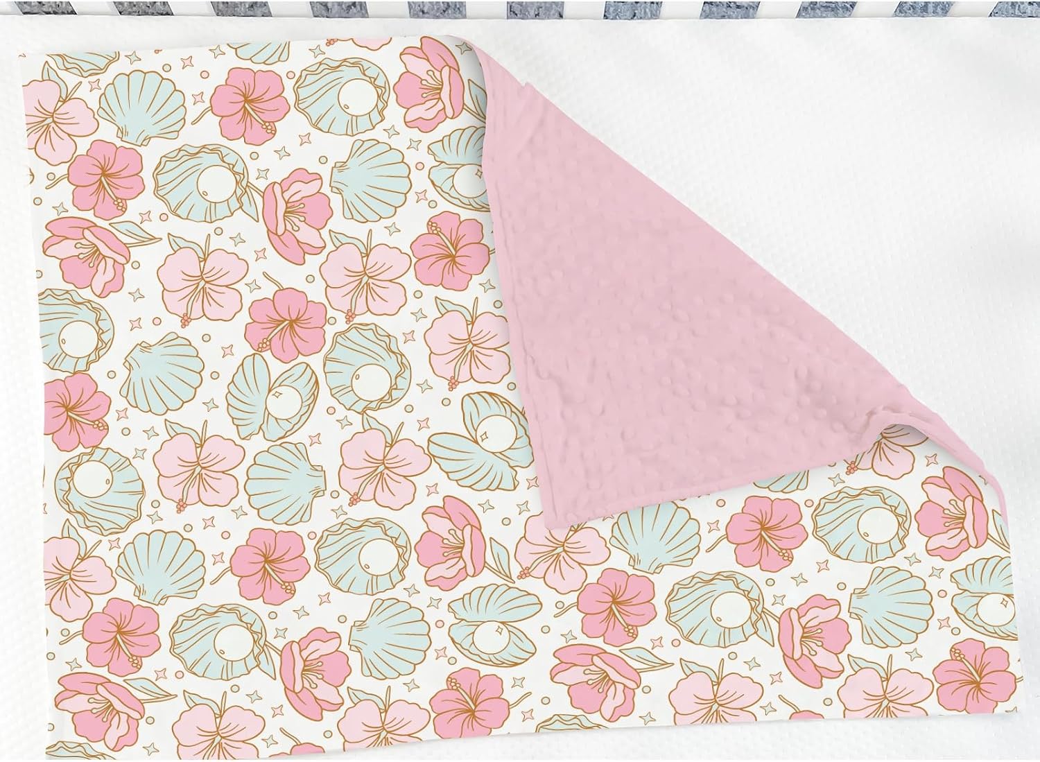 Boho Summer Mermaids Floral Baby Blankets for Girl Beach Seashells Conch Tropical Flowers Soft Mink Dotted Backing Double Layer Swaddle Blanket Ocean Marine Bed Throws for Newborn Toddler Crib 30x40
