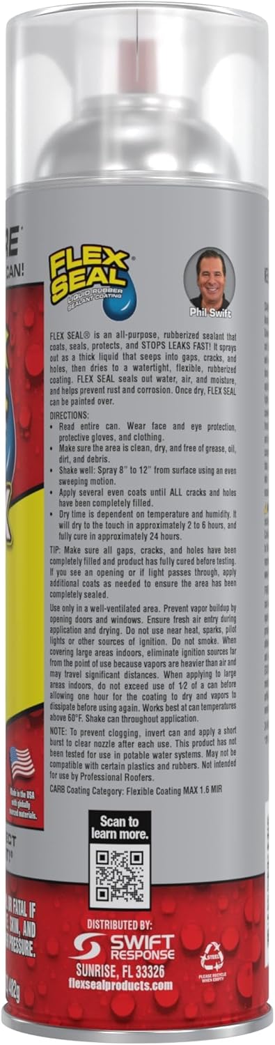 Back of Flex Seal MAX can with QR code and instructions