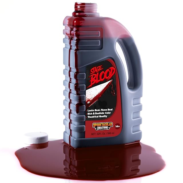 Spooktacular Creations Botella de sangre de vampiro de Halloween falsa de 32 oz Sangre de etapa de sangre…