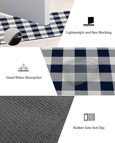 Miniatura 2 de Bathroom Mat, Country Rural Style Navy Blue and White Buffalo Check Gingham Bath Rugs Absorbent Bathroom Floor Mats Non Slip Low Profile Quick Dry