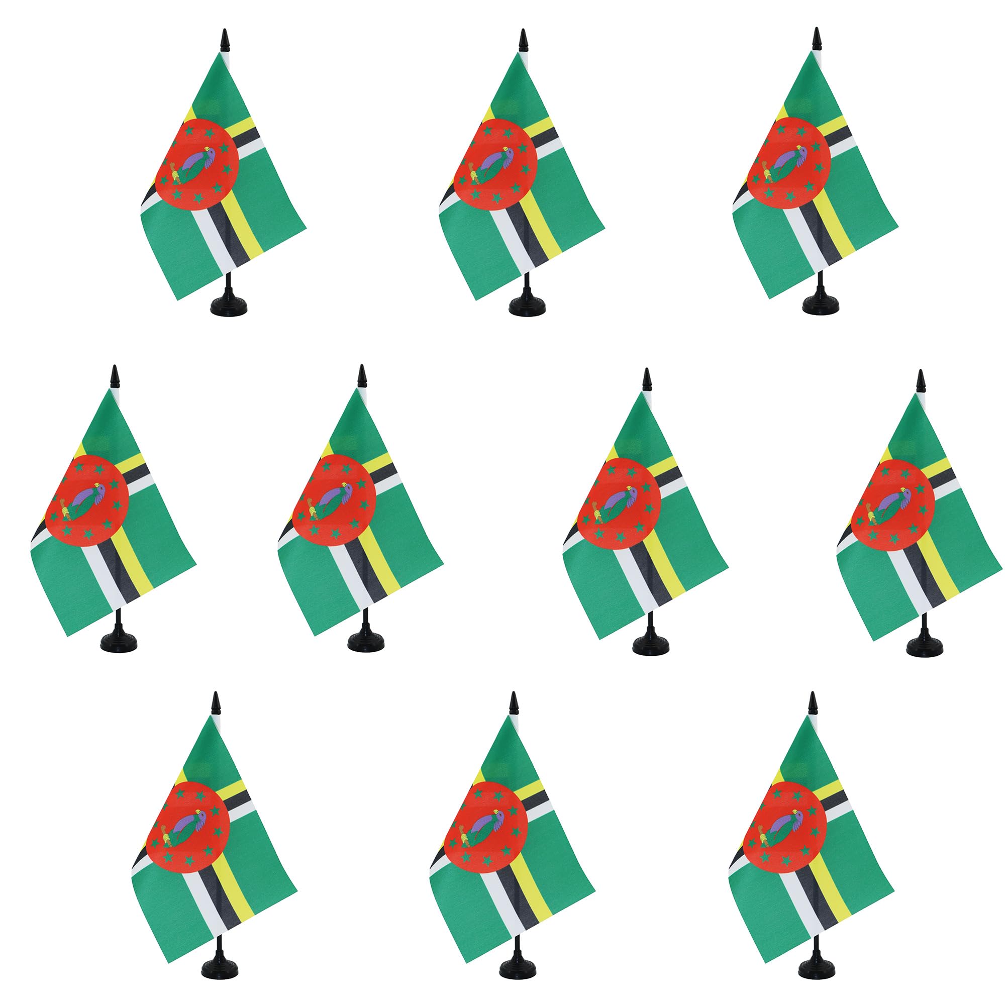 AZ FLAG - Set of 10 Dominica Table Flag 5'' x 8'' - 10 Small Dominican Office Flags 100% Polyester 21 x 14 cm - Mini Desk Flag with 10'' Pole and Black Plastic Base — image 1