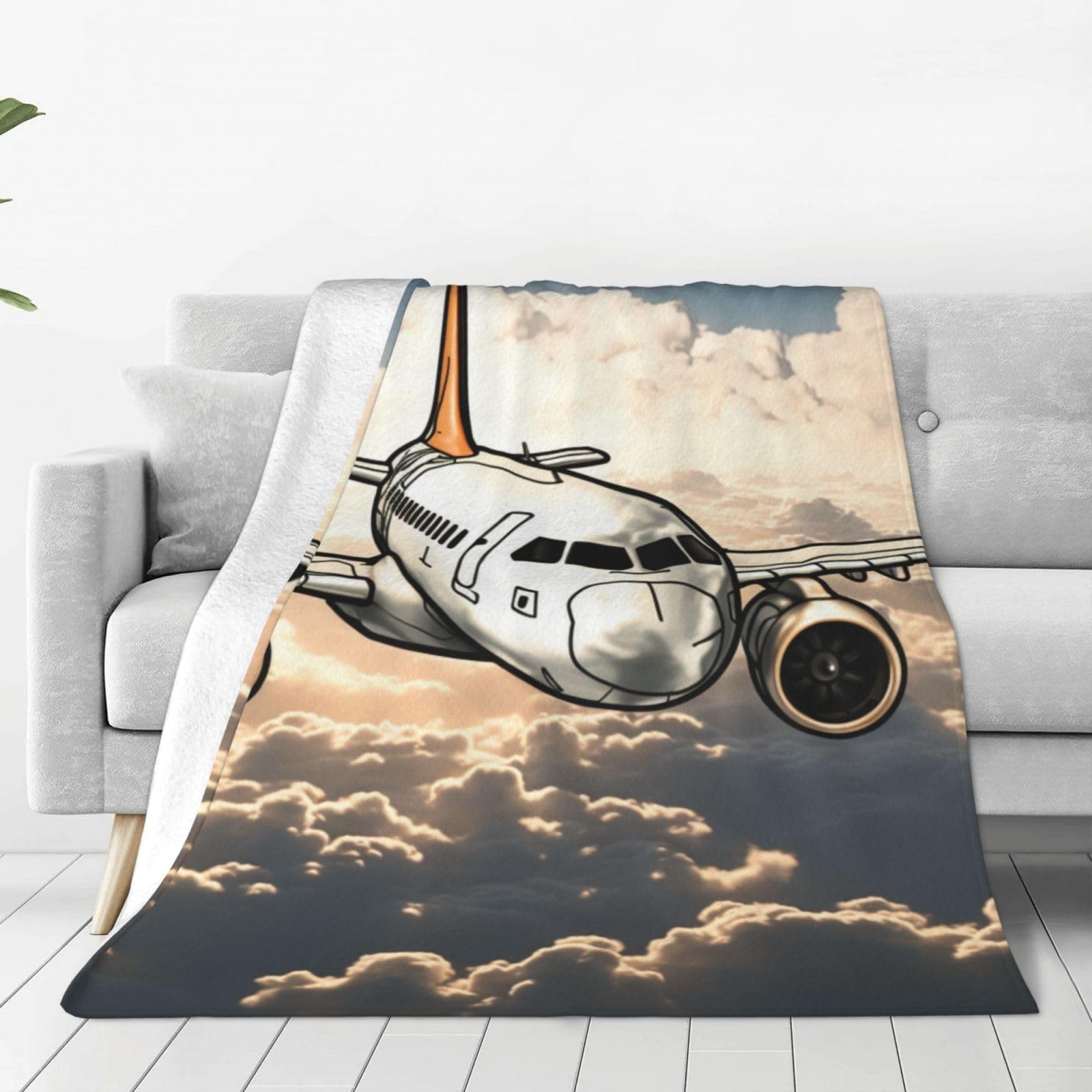 KLOPH Airplane Flying Throw Blanket 80"x60" Flannel Fluffy Warm Blanket for Couch, Reversible Plush Blankets for Bed, Comfy Fuzzy Blanket for Sofa, Plush Lightweight-Blankets for All Season