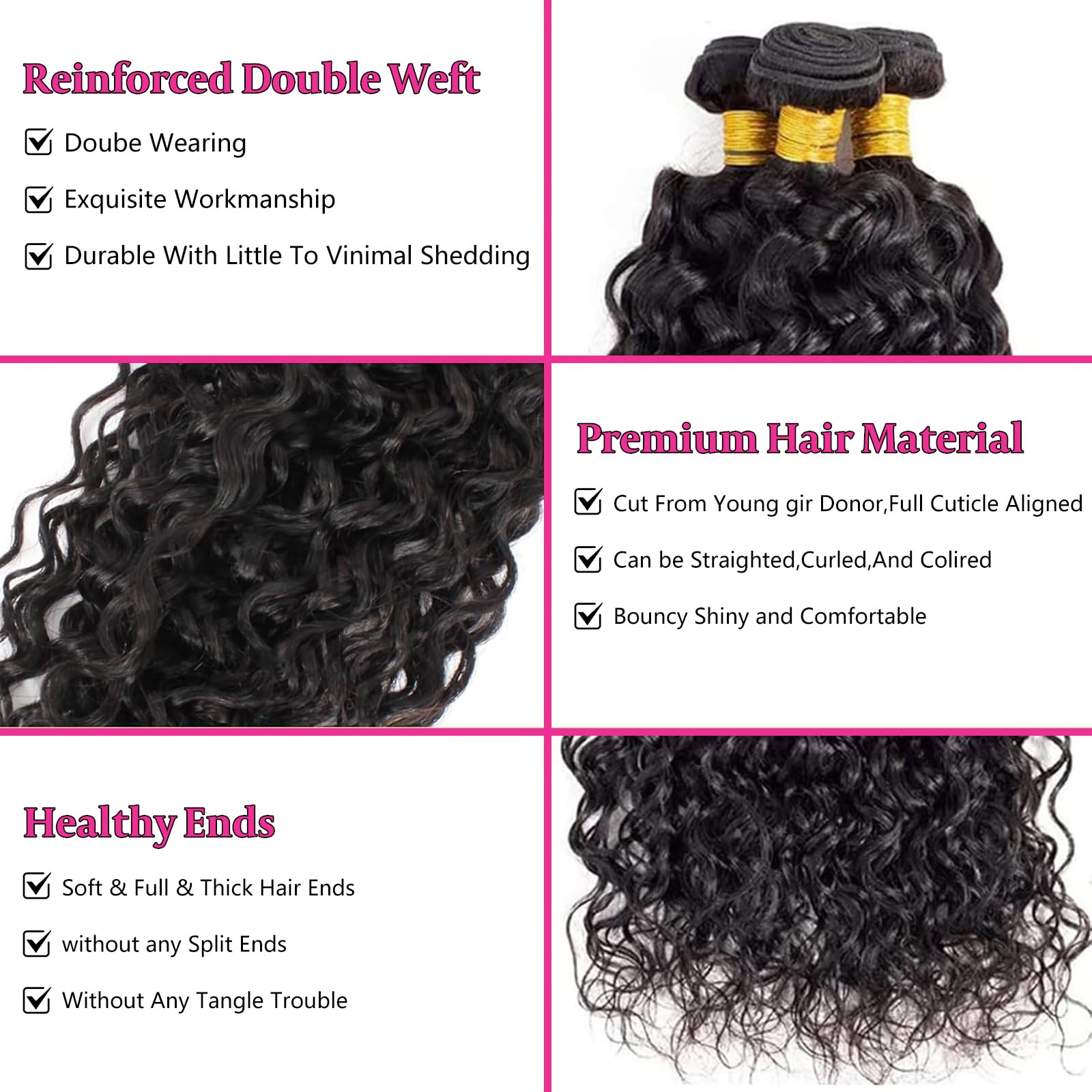 Rebasar Water Wave Human Hair Bundles Extension Echthaar Tressen Bündel 100% Virgin Remy Brasilianische Menschliches Haar Tressen Naturschwarz Color 202224 Zoll | Geflochtenes Echthaar, gelockt, 3 Strähnen, doppelt, Extensions, Echthaar, Schwarz, Farbe in