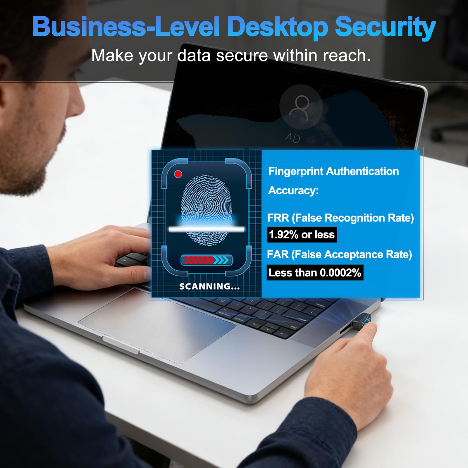 Rocketek Lecteur Empreinte Digitale USB-A pour Windows 10/11,Mini Lecteur Empreinte Digitale Windows Hello avec 360 Degrés Tactile,sans Mot de Passe et chiffrement des fichiers,Plug&Play