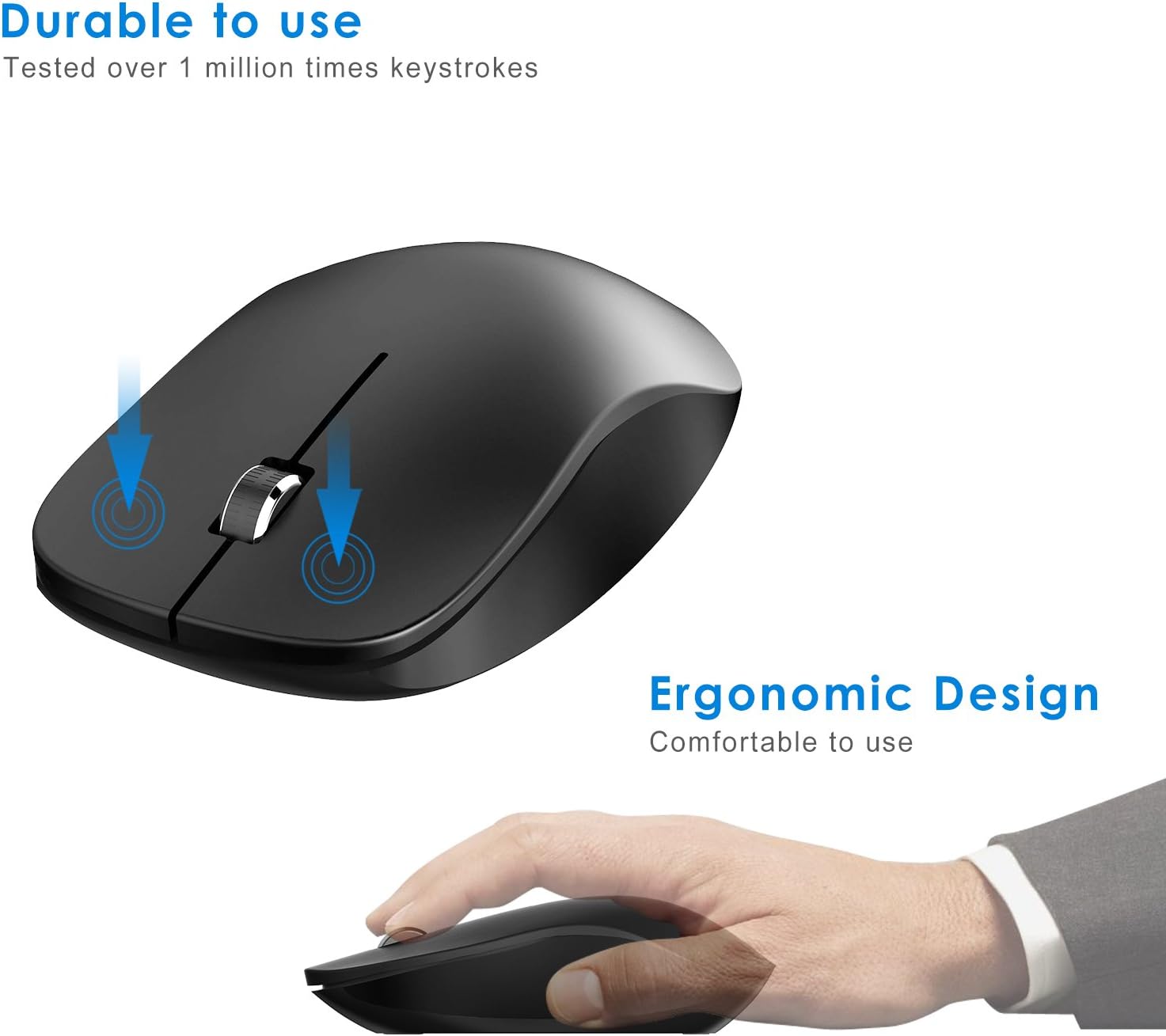 JETech M2260 Bluetooth Wireless Mouse for PC, Mac, and Android OS Tablet with 6-Month Battery Life - 2260