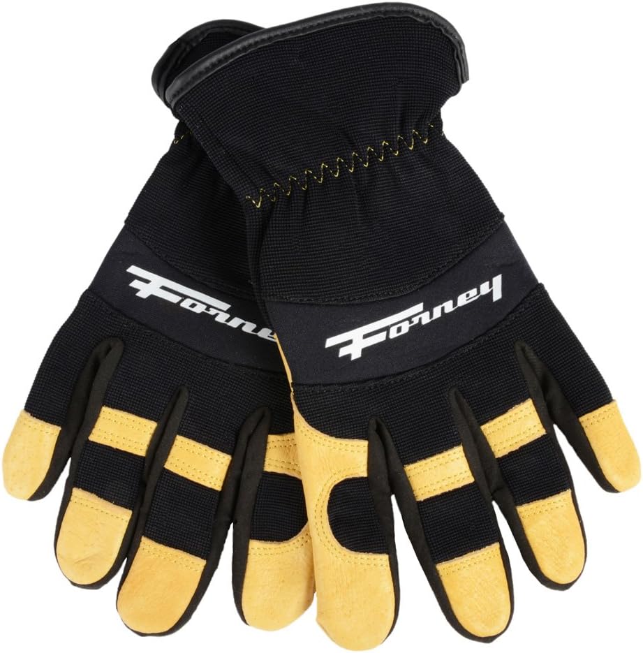 Forney 53092 Pigskin Leather Driver Premium Stretchable Men's Gloves, X-Large,Black/Gold