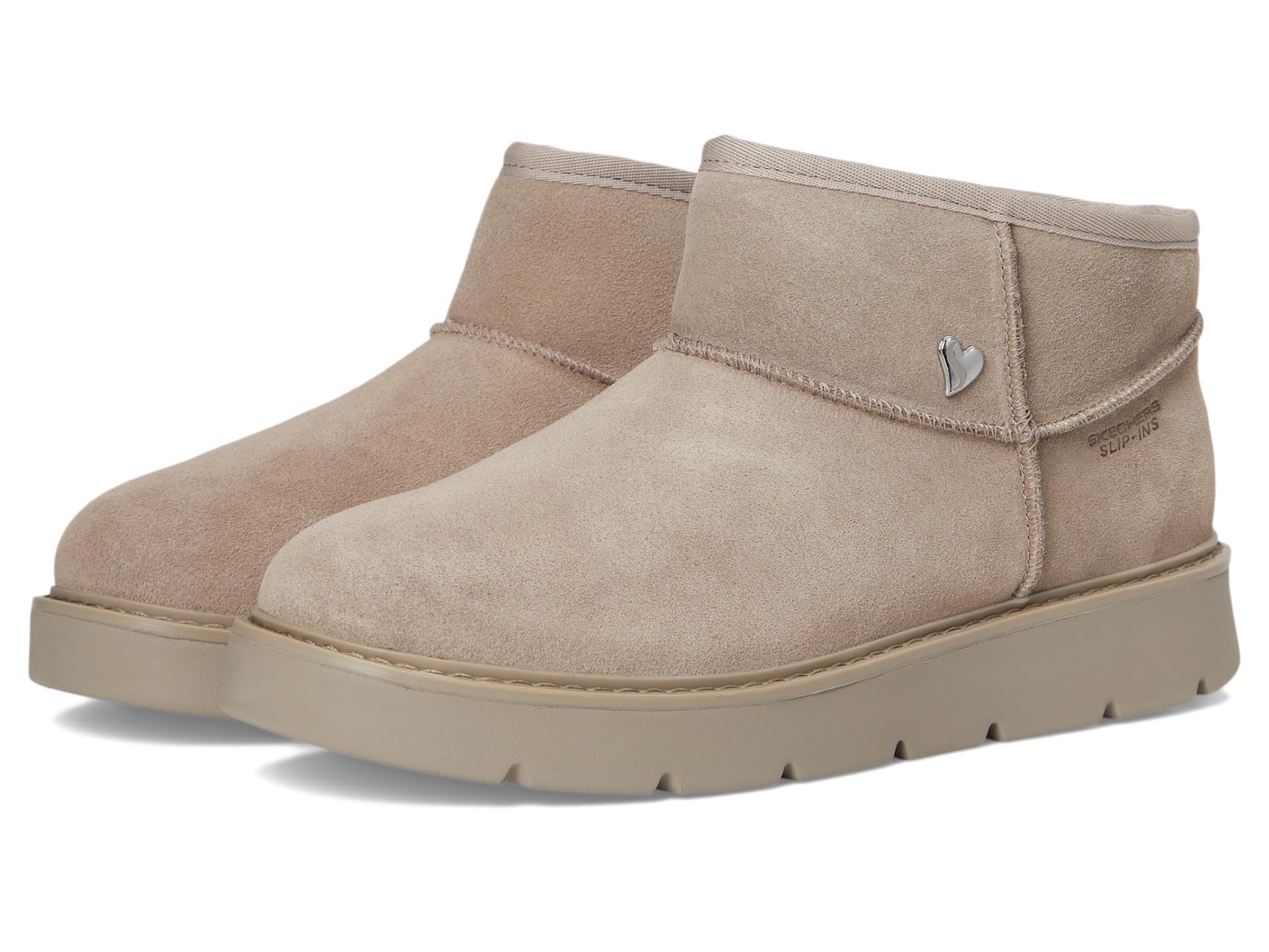 Skechers Women's Taupe Slip-Ins: Keepsakes Cosy - Cosy Mini Boots In Size 6 | Leather/Metal/Textile