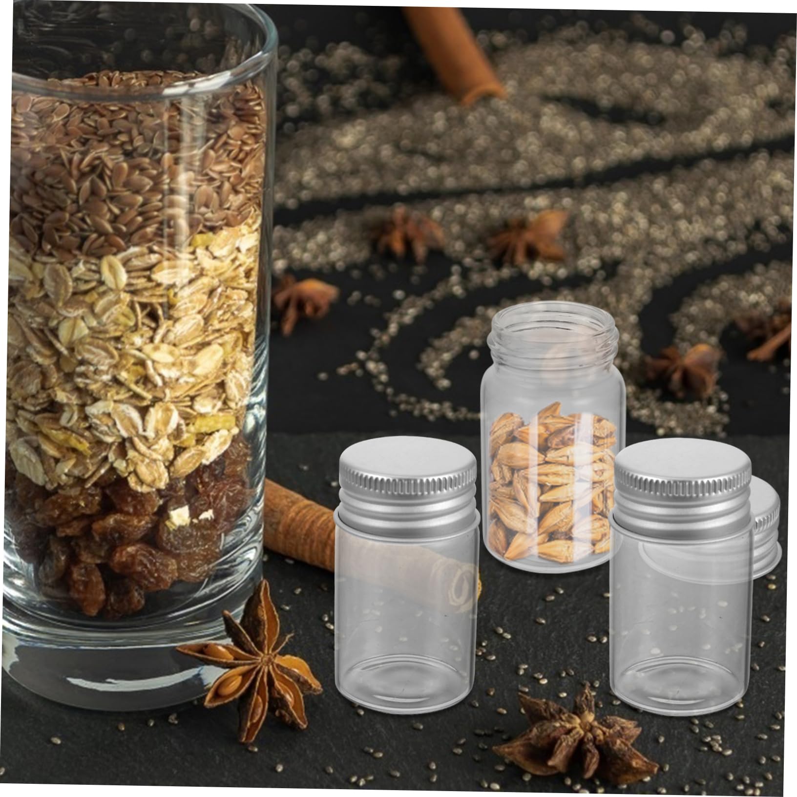 Mikikit 50 Botellas de Vidrio Transparentes Pack de 50 Unidades con Tapa de 20ml Ligeras y Fáciles de Transportar, Ideales para Muestras y Laboratorio