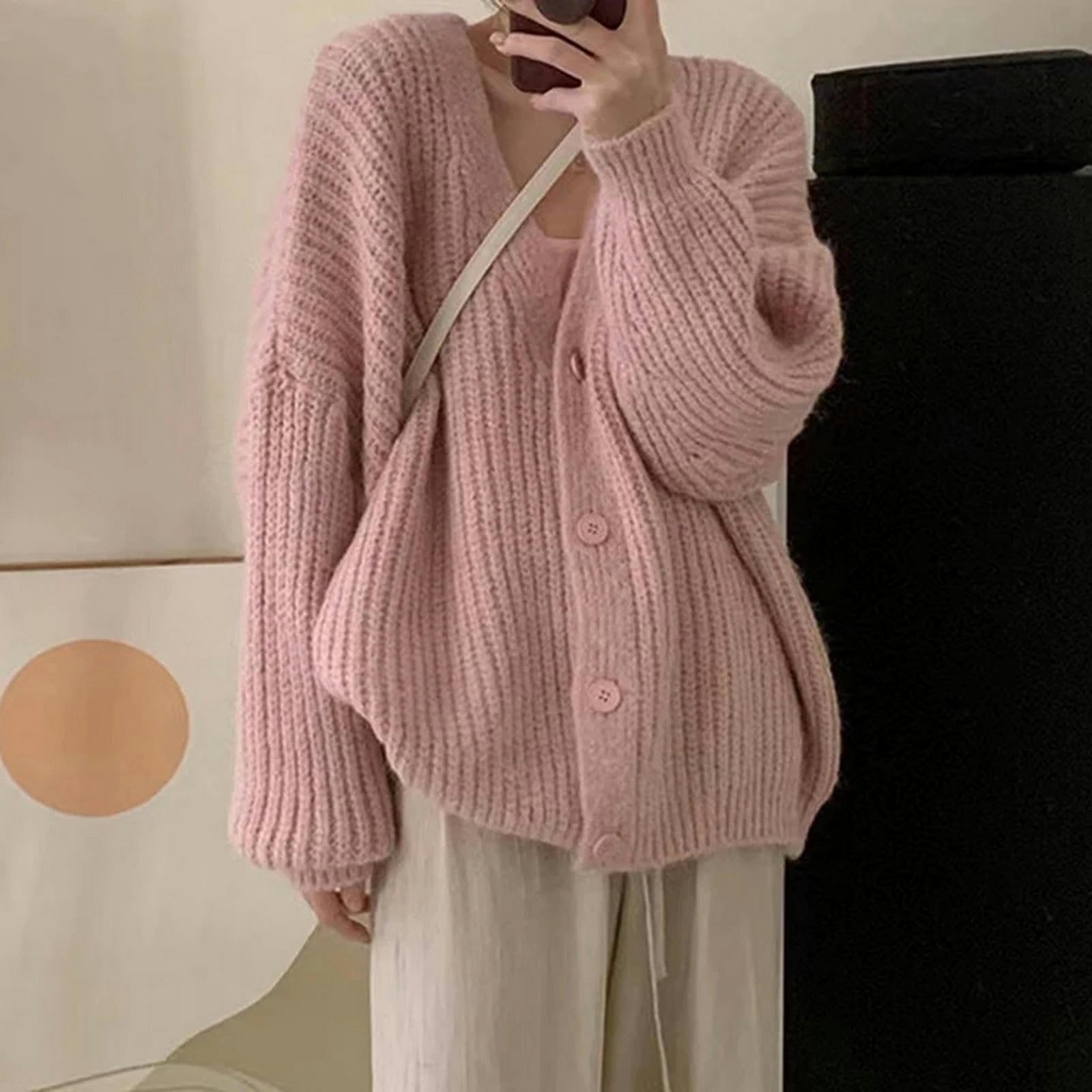 Sweter dla kobiet gruby dzianinowy kardigan damski z długim rękawem dekolt w serek zapinane na guziki swetry kurtka elegancka dzianina jesienno-zimowy strój