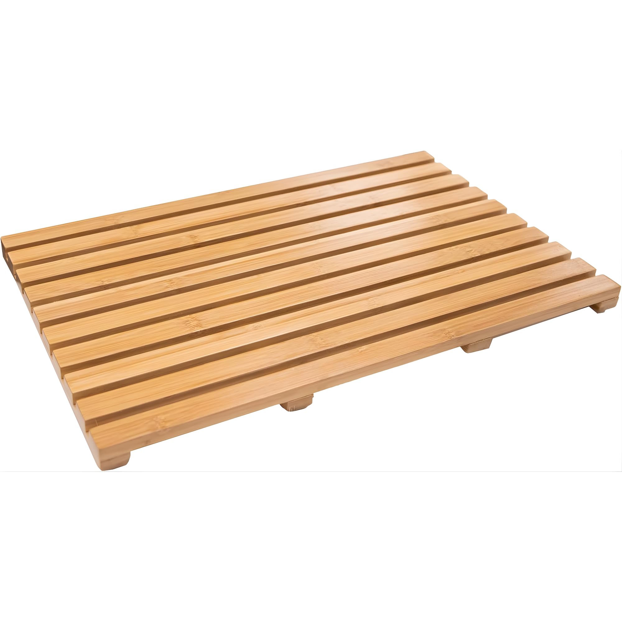 Bargain House - Rectangular Wooden Bath Mat, Bamboo Bath Mat, Bath Mats For Bathroom, Outdoor Shower & Spa, 53L x 33W x 2.4cm Anti Slip Rubber Feet Duck Board Wooden Shower mats Multipurpose
