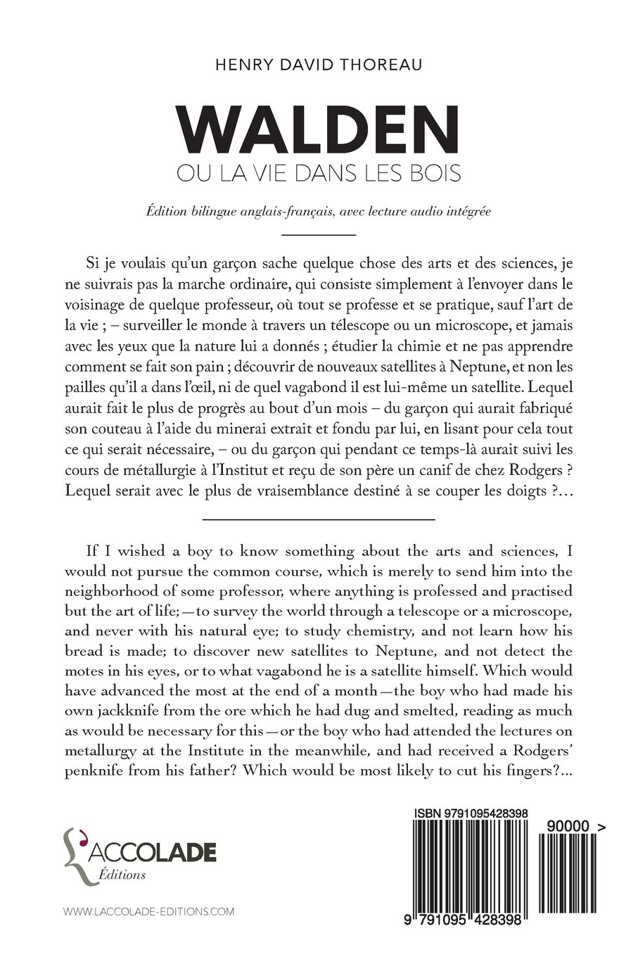 Walden, ou La Vie dans les Bois: édition bilingue anglais/français (+ lecture audio intégrée)