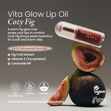 AXIS-Y Vita Glow Lip Oil - Nourishing Tinted Lip Gloss with Vitamin E & Ceramide - Long-Lasting Non-Sticky Formula for Dry Lips - Vegan K-Beauty Lip Treatment - 0.13 fl. oz. (Cozy Fig)