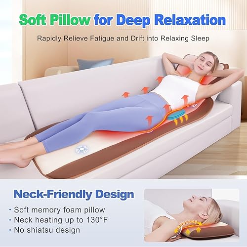 Miniatura 3 de Alfombrilla de masaje de cuerpo completo con calor, almohadilla de masaje de espalda con tracción lumbar, equipada con almohada térmica, 4 modos de