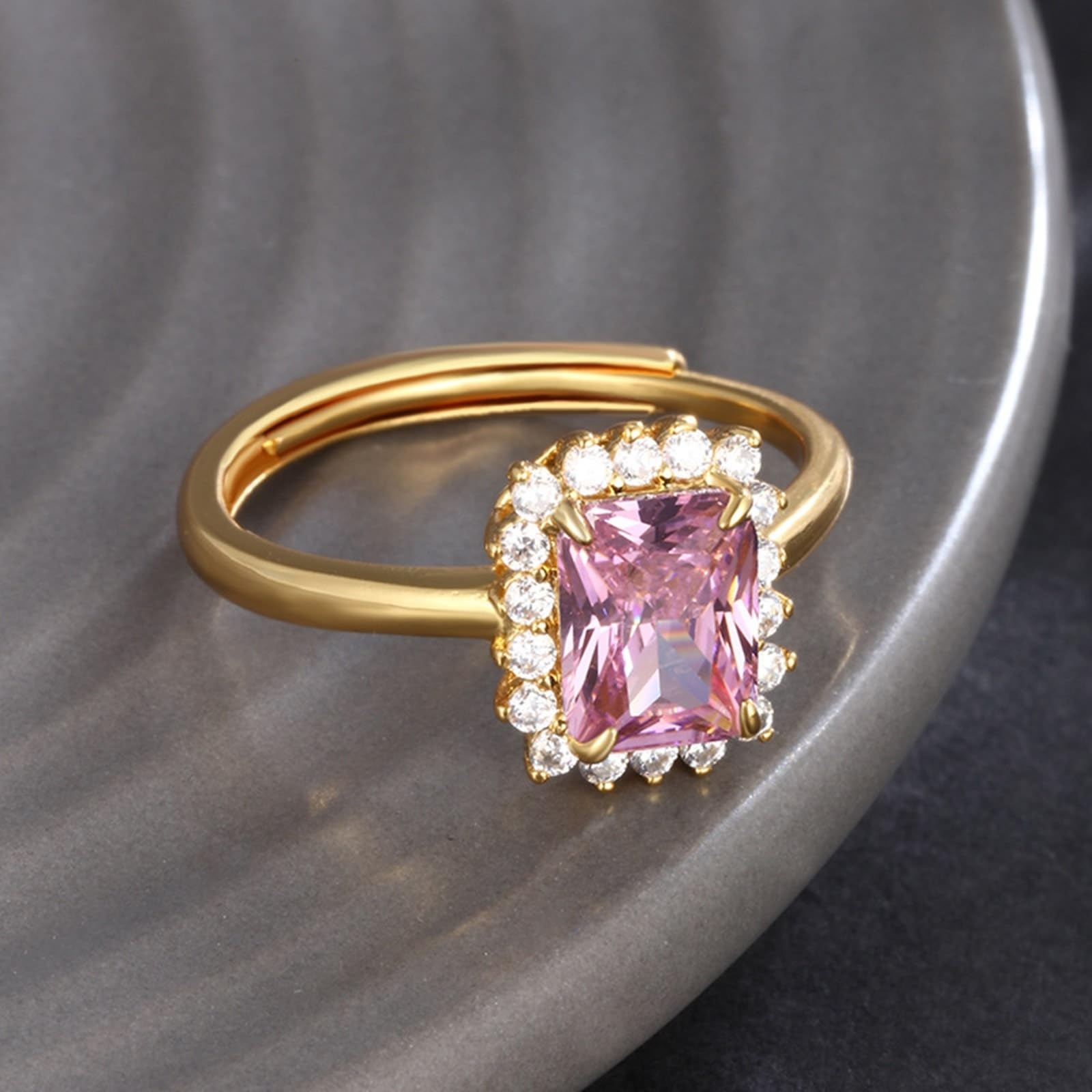 Alianzas oro Au 375/585/750 con rectángulo Lab Rosa Zafiro Anillo abierto