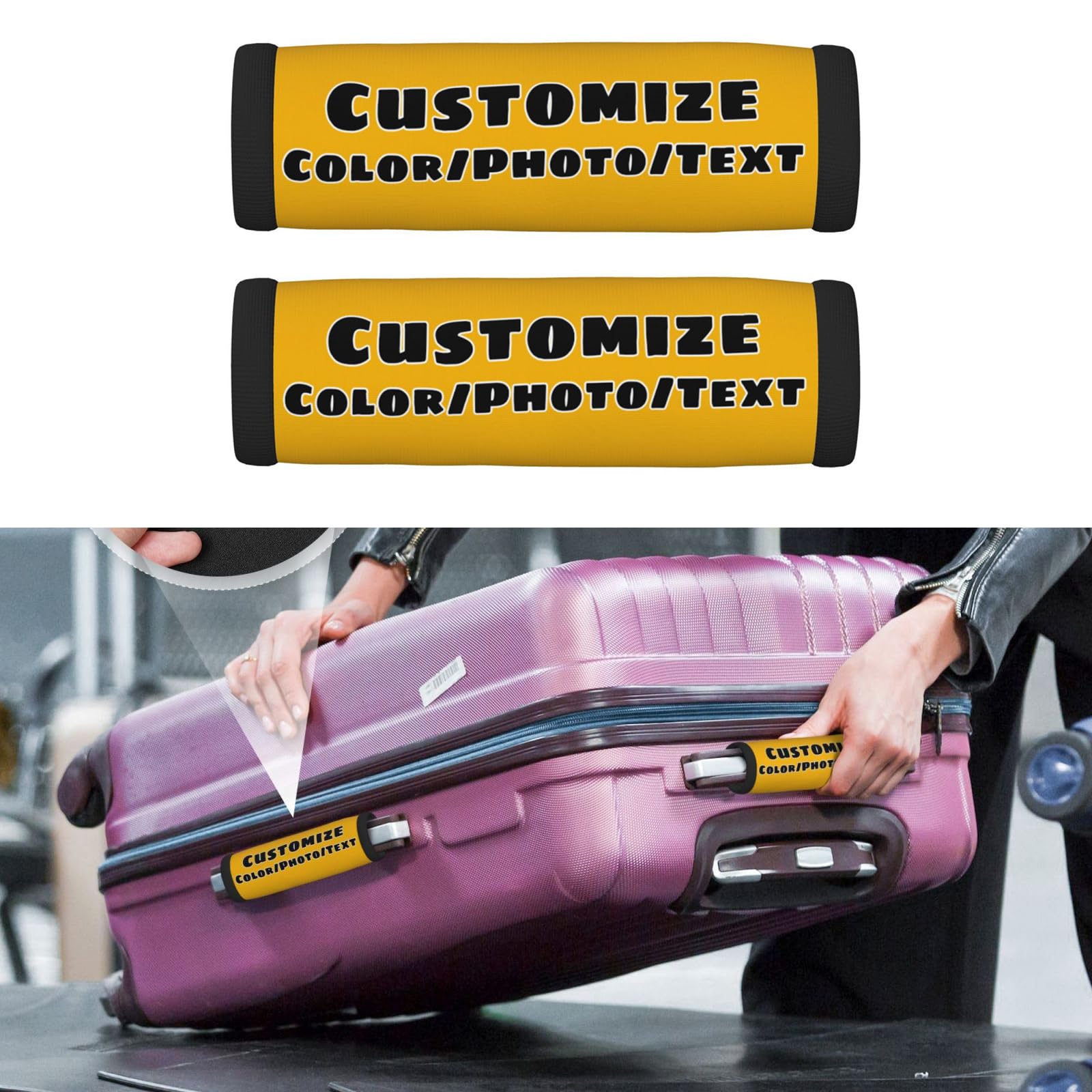 Ropox Custom Personalised Luggage Handle Wrap, Luggage Suitcase Handbag Grips Identifier, For Travel Neoprene Wrap Printed Printed With Your Own Photos And Text, 2 Pack Luggage Tags