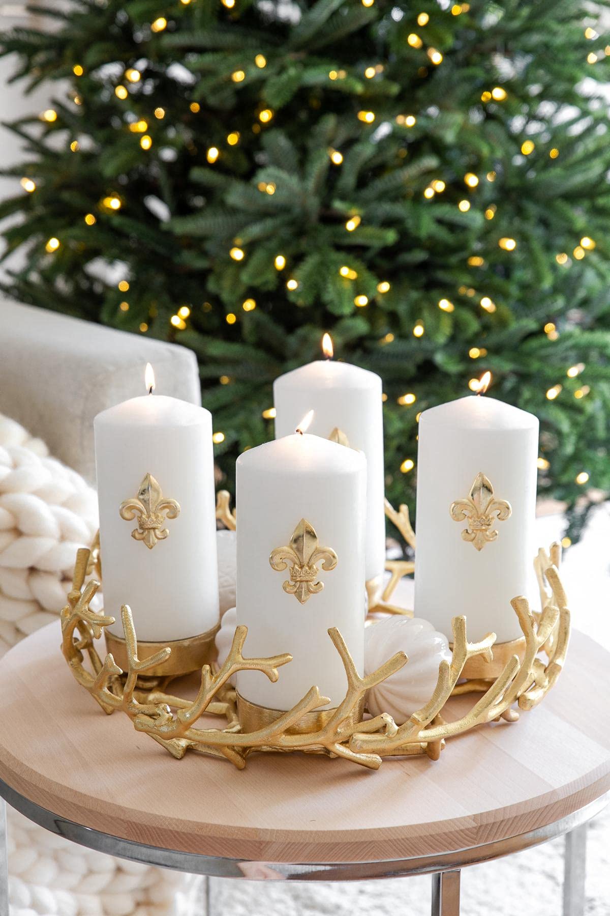 EDZARD Adventskranz Porus Gold, Geweih-Design, Aluminium vernickel, Durchmesser 30 cm, für Kerzen Durchmesser 6 cm, Perfekt für Cornelius Kerzen
