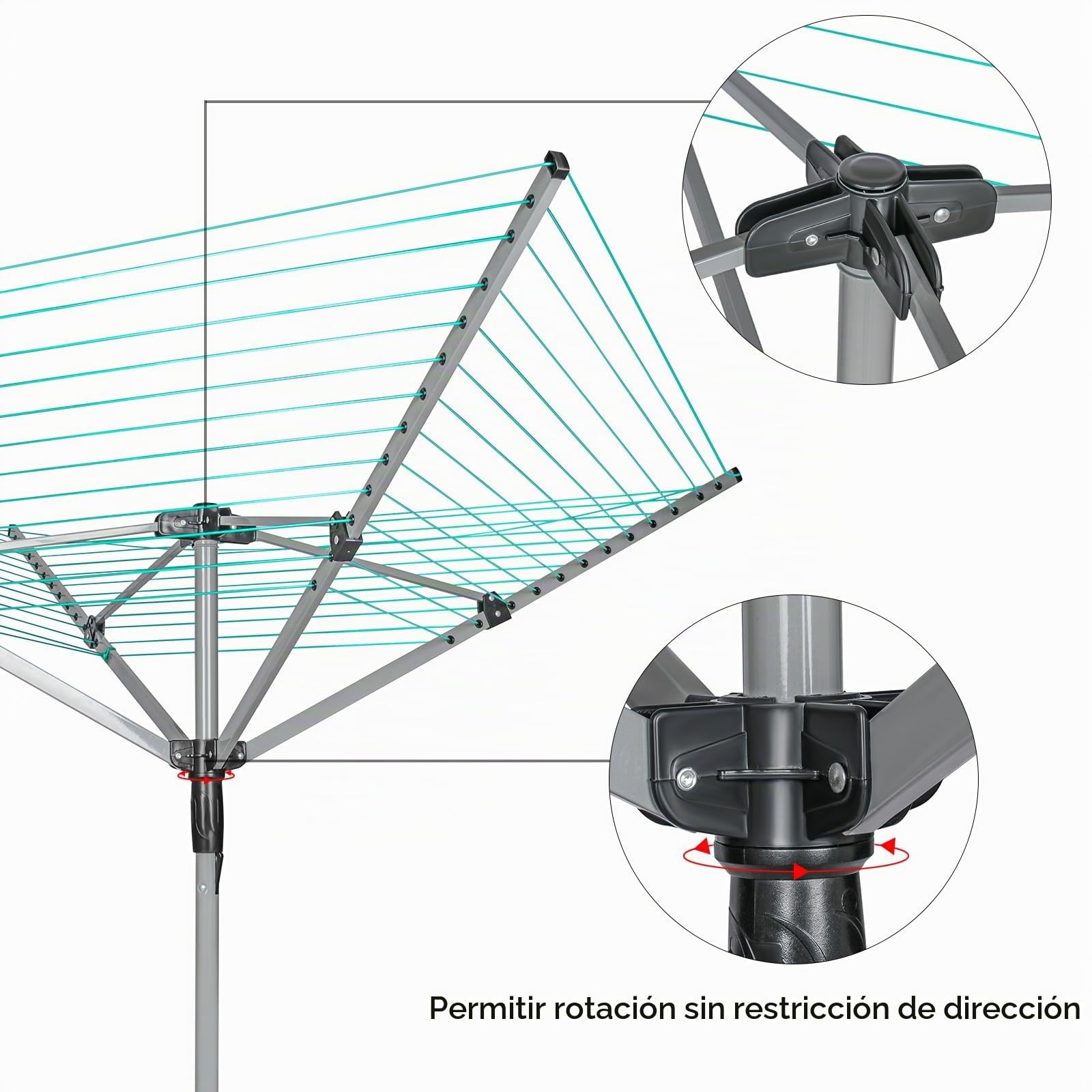 Innotic Tendedero Rotary 50m secador Tendederos Cuerdas resisitentes a los Rayos UV para Exterior Jardín Camping, Brazos, 50 m
