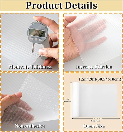 Miniatura 3 de Revestimientos de estantes de 12 pulgadas x 20 pies para armarios de cocina, antiadherentes, forro de estantes, cajones, protector de EVA para