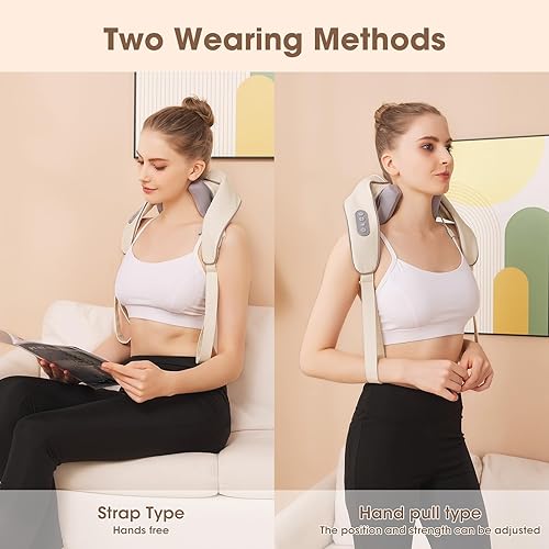 Miniatura 4 de Masajeador de cuello y hombros con calor, almohada de masaje de tejido profundo Shiatsu inalámbrico para aliviar el dolor, para cuello, espalda y