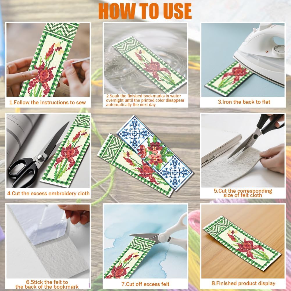 FREEBLOSS 6 Set Cross Stitch Bookmark Kits 11CT Vintage Floral Pattern Stamped Cross Stitch Kit for Beginners with Instructions Embroidery Bookmark Making Kit for Adults 8x2.4inch