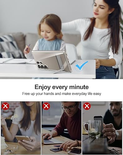 Miniatura 3 de Suzii Funda para Samsung Galaxy S24 Ultra Clear con soporte, TPU transparente de policarbonato duro parte trasera delgada, anti-amarilleamiento,