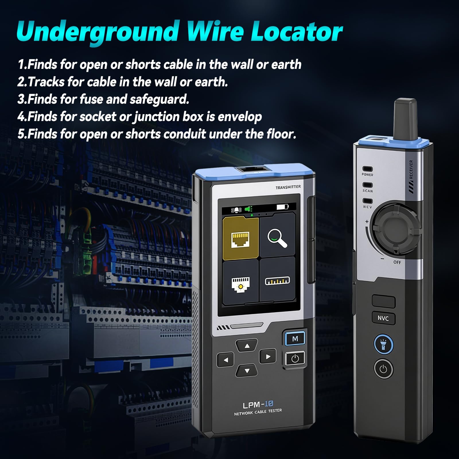 LPM-10A Unterirdischer Kabelsucher, Netzwerktester Draht und Leitungsfinder mit Unterbrechungserkennung, 2,4-Zoll TFT Display und Störunterdrückung
