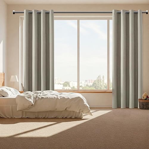 Miniatura 8 de ChrisDowa Cortinas 100% opacas con textura de lino de 63 pulgadas de largo, juego de 2 paneles de cortinas de lino con aislamiento térmico para sala