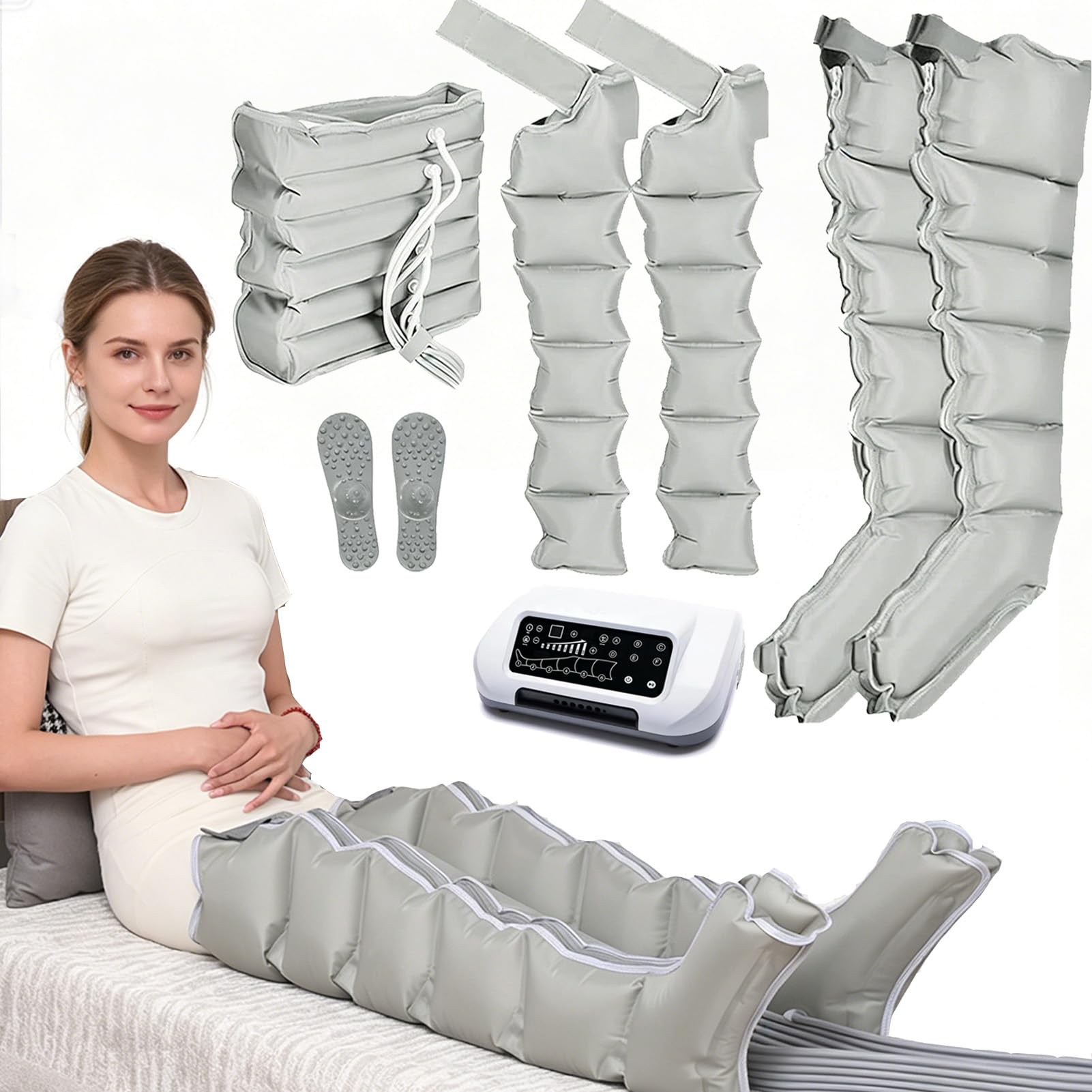 Joyfitness Air Compression Leg Massager, Lymphatic Drainage Machine, 6-Cavity Leg Compression System with Pressure Sensor, Wireless Control, Auto Exhaust, Relieves Swelling, Fatigue and Muscle Pain