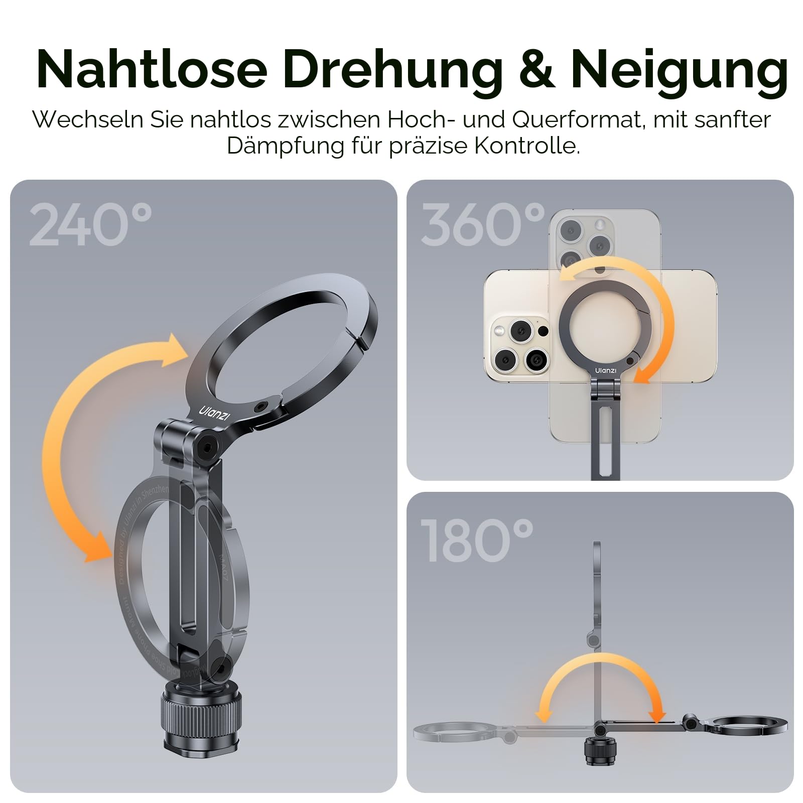 ULANZI MA07 MagLock Handyhalterung Magnetische mit 1/4" Schraubenloch Aluminium Adapter Stativ Faltbarer, Zubehör für Tripod Selfie Stick Smartphone Handyhalter kompatibel mit Magsafe/iPhone/Kamera