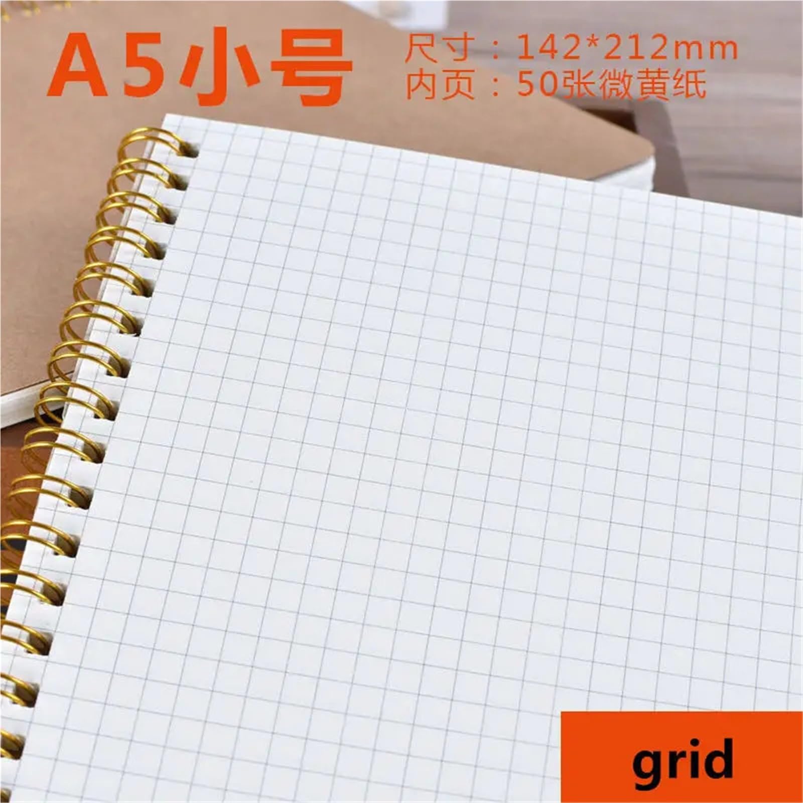 Lot de 4 carnets de notes lignés A5 en papier kraft quadrillé à pois vierges pour planificateur quotidien hebdomadaire Gestion du temps Fournitures scolaires Papeterie Cadeau (Grille)