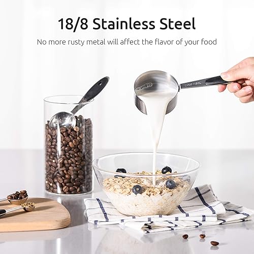 Miniatura 4 de U-Taste Juego de tazas y cucharas medidoras de acero inoxidable 188 y juego de pinzas de cocina de alta resistencia al calor de 600F (negro)