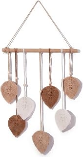 Macrame Wall Hanging with Photo Clips, Neutral Brown & White | Handwoven Leaf Boho Design, Natural Wood & Cotton Tapestry, For Bedroom, Living Room, Nursery, Bohemian Home Decor