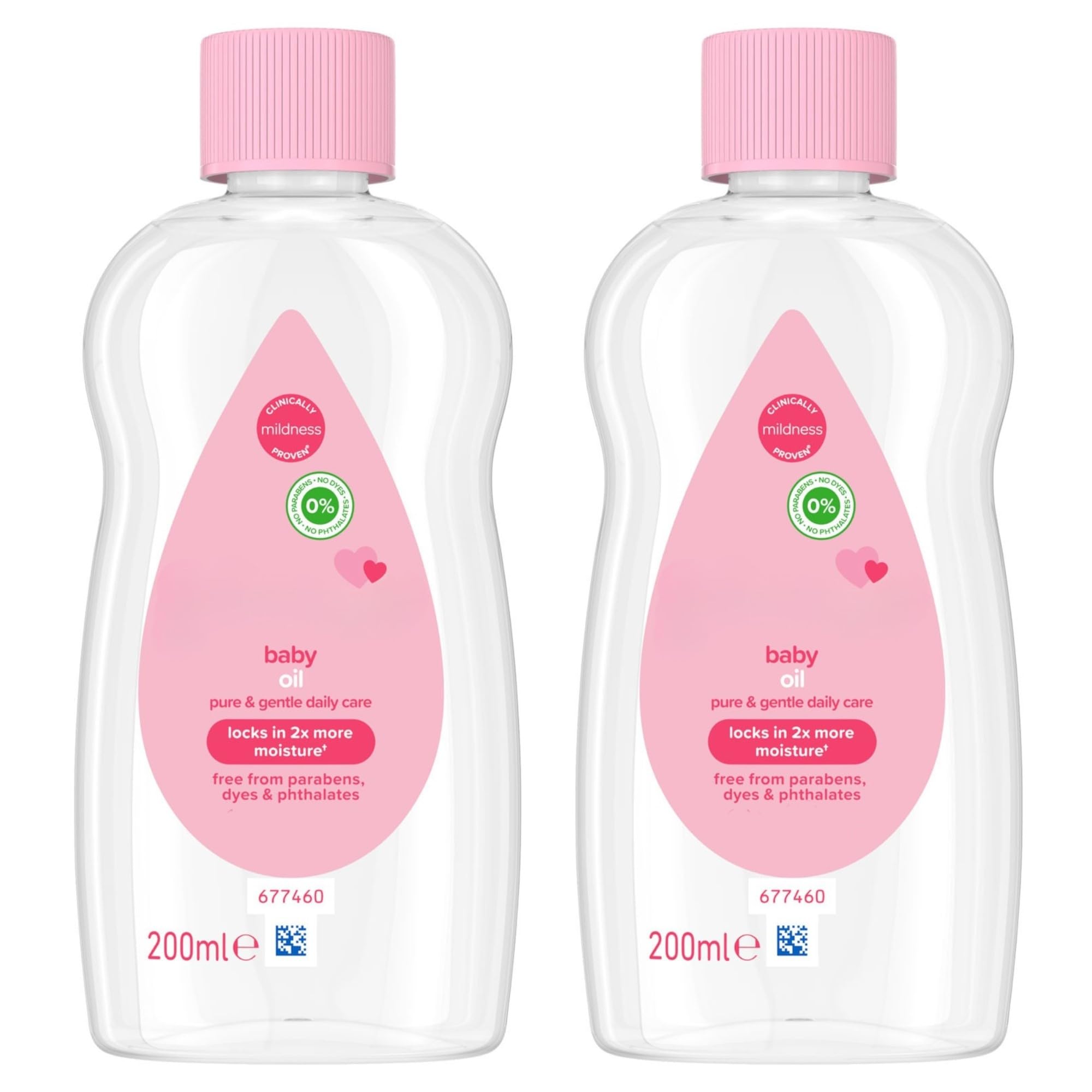 Johnson's Baby Oil (2 x 200ml), Gently Hydrates Delicate Skin, Locks In Moisture, Hypoallergenic Baby Oil Free From Dyes, Parabens, Phthalates and Alcohol, Moisturiser For The Whole Family