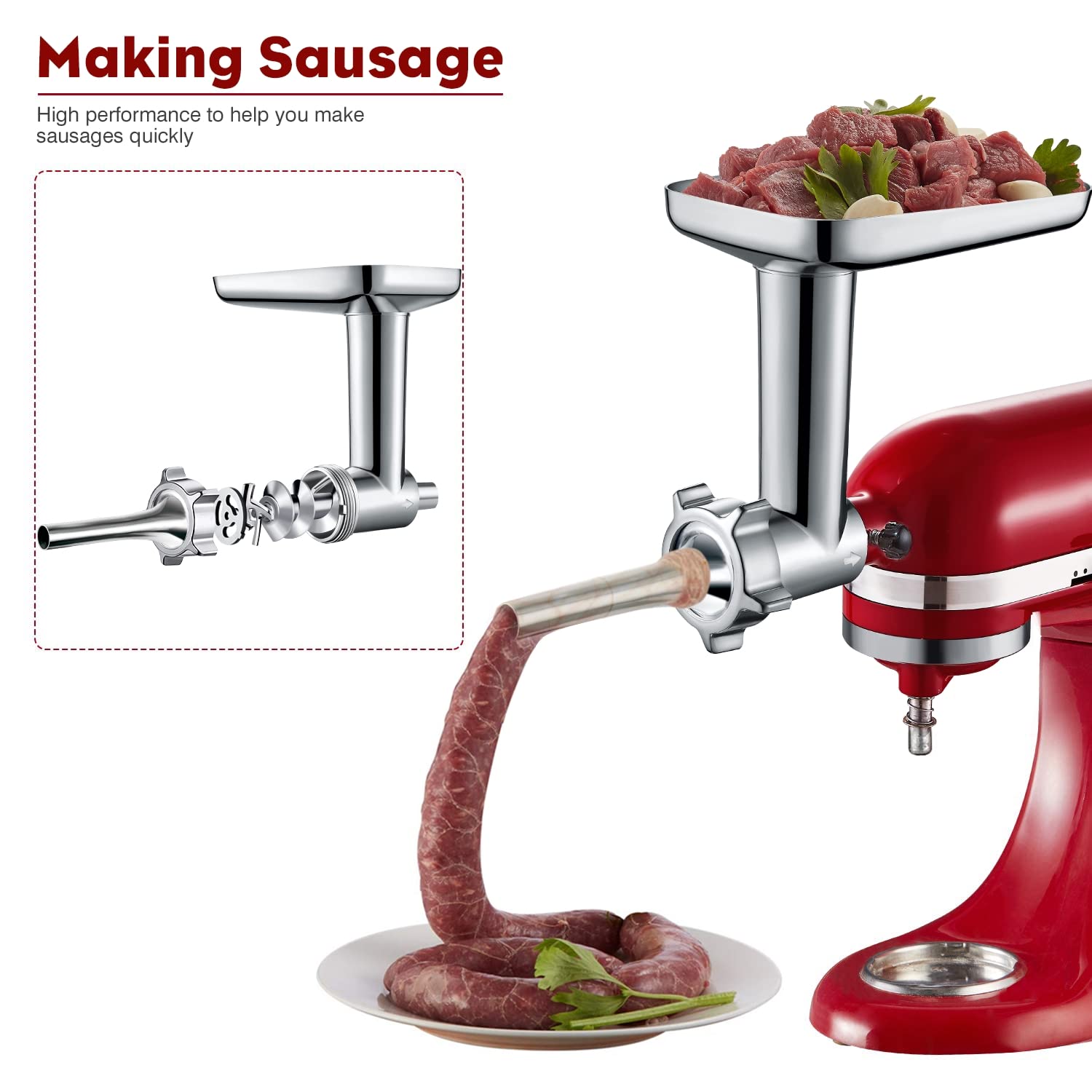 COFUN Nasadka Do Mielenia Mięsa I Nadziewania Kiełbasy Z 4 Tarczami I 3 Końcówkami Do KitchenAid Ze Stopu Aluminium