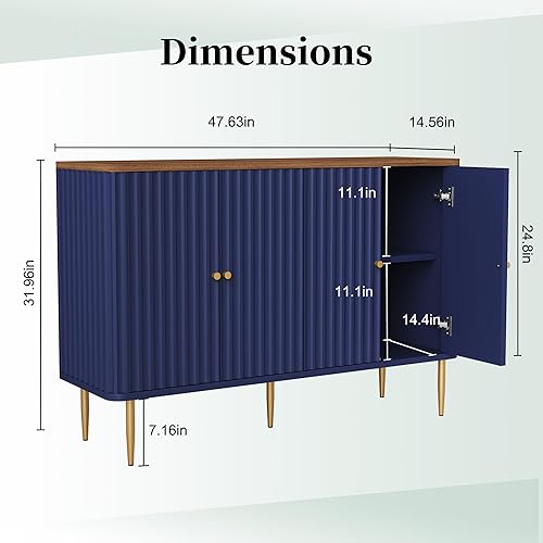 Miniatura 2 de HLR Aparador de buffet, gabinete moderno de 48 pulgadas con 4 puertas y estantes extraíbles, Credenza con almacenamiento para sala de estar,
