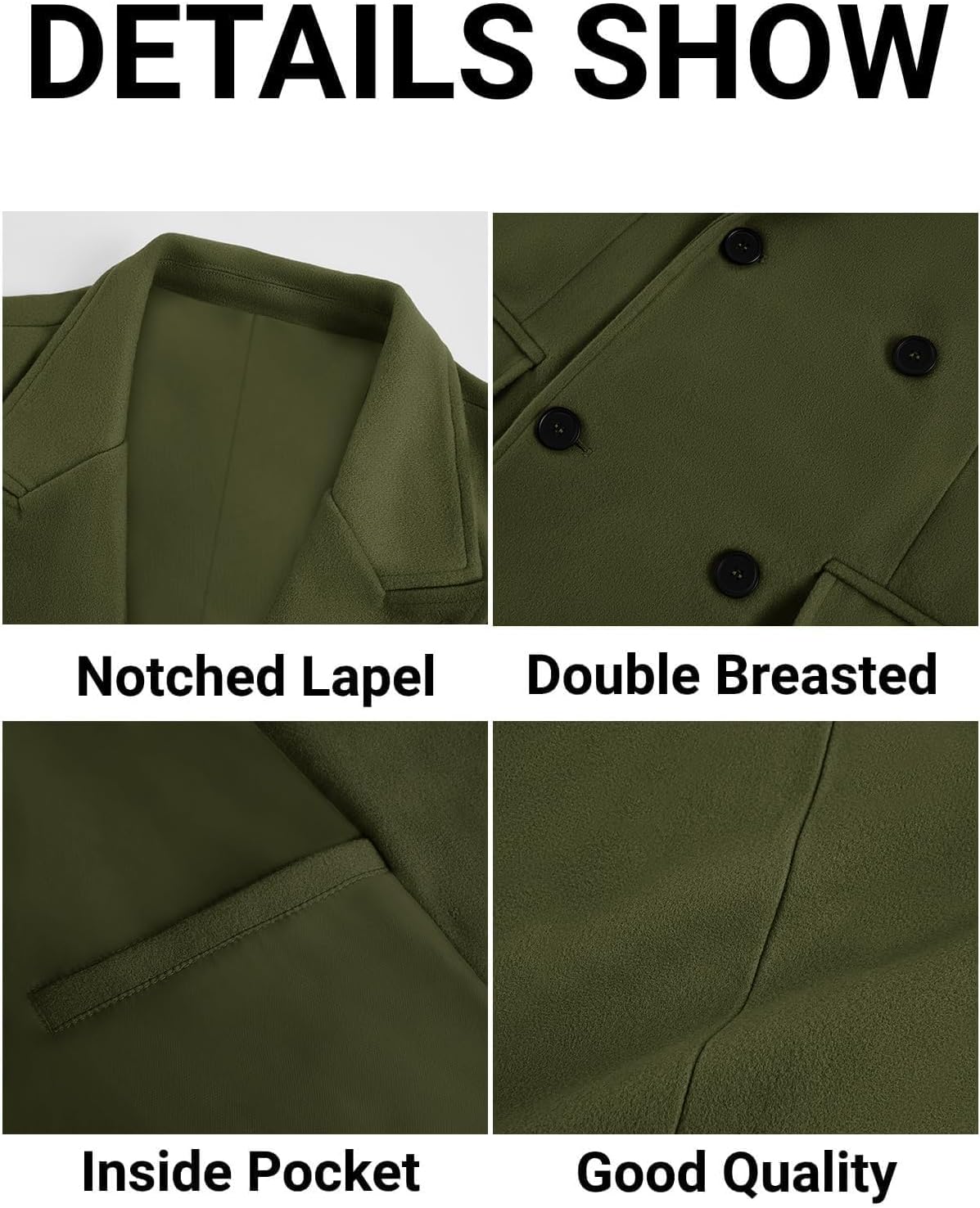 PASLTER Mens Trench Coat Mid Long Double Breasted Slim Fit Peacoat Notched Lapel Winter Business Overcoat - Image 4