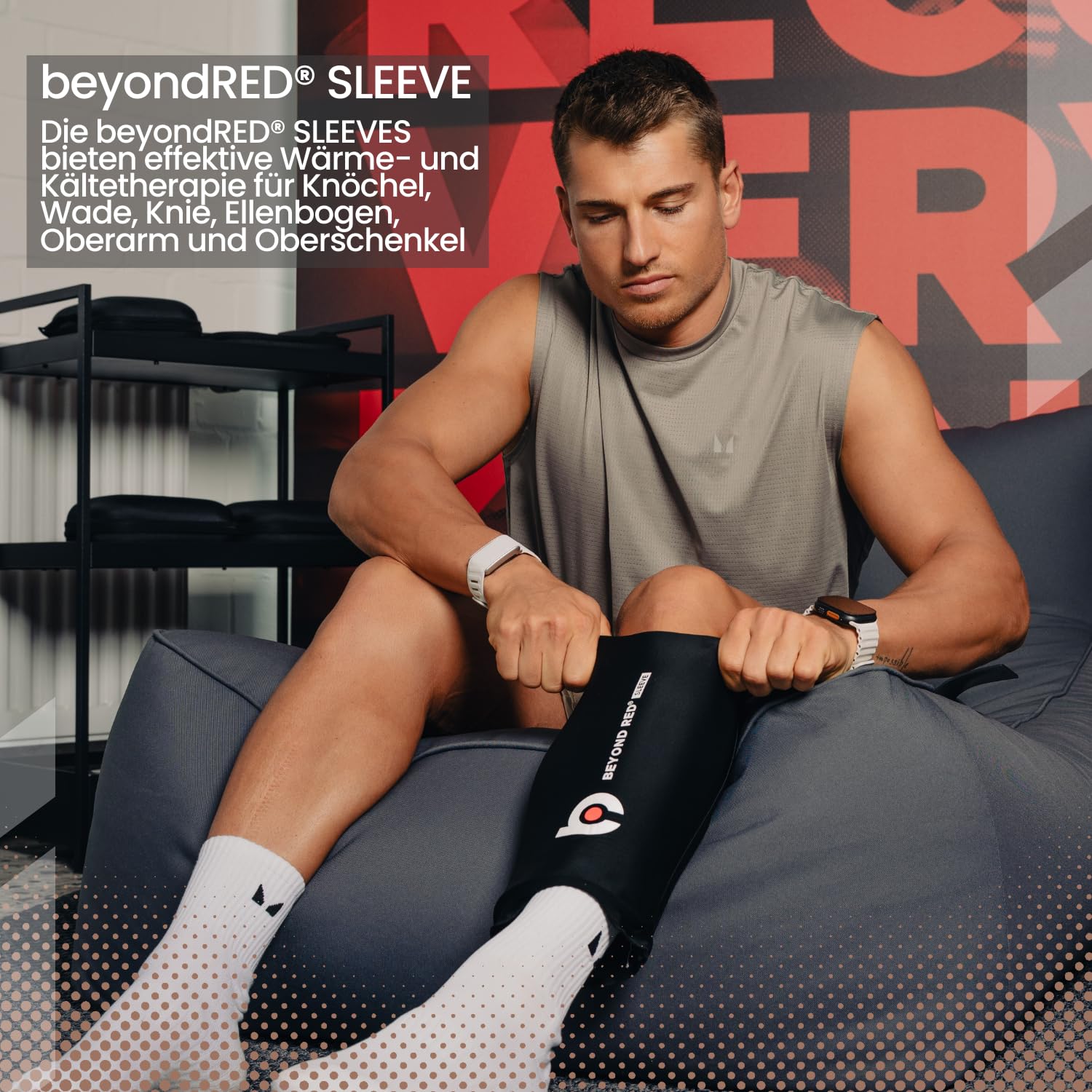 beyondRED® SLEEVE | Wärme- und Kältetherapie für Knöchel, Wade, Knie, Ellenbogen, Oberarm und Oberschenkel bei Muskelkater, Verspannungen, Schwellungen | 30+ Minuten Kälte/Wärme (L = 27,5 x 15 cm)