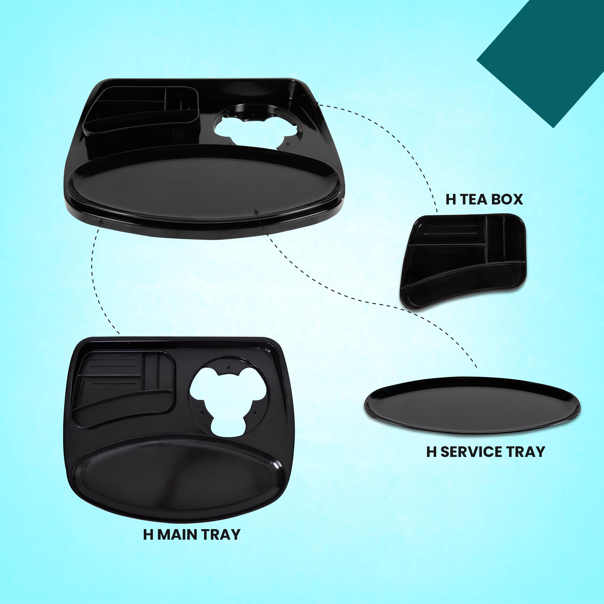 HS WORLD OF HORECA ESSENTIALS Roast Master Tray Set - Premium H-Service Tray & H-Tea Box Combo for Ultimate Kitchen Organization, Durable & Stylish Black Metal Rectangular Kitchenware Set 1