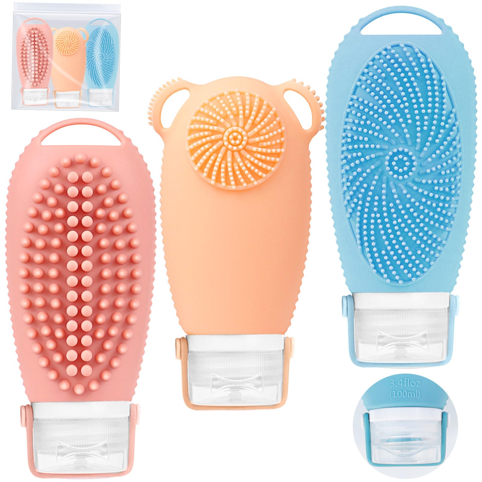 Set 3 Bottiglie Viaggio In Silicone 100ml 2-in-1 - Per Shampoo E Lozioni | Contenitori Riutilizzabili Con Doppia Tenuta - Foto 6