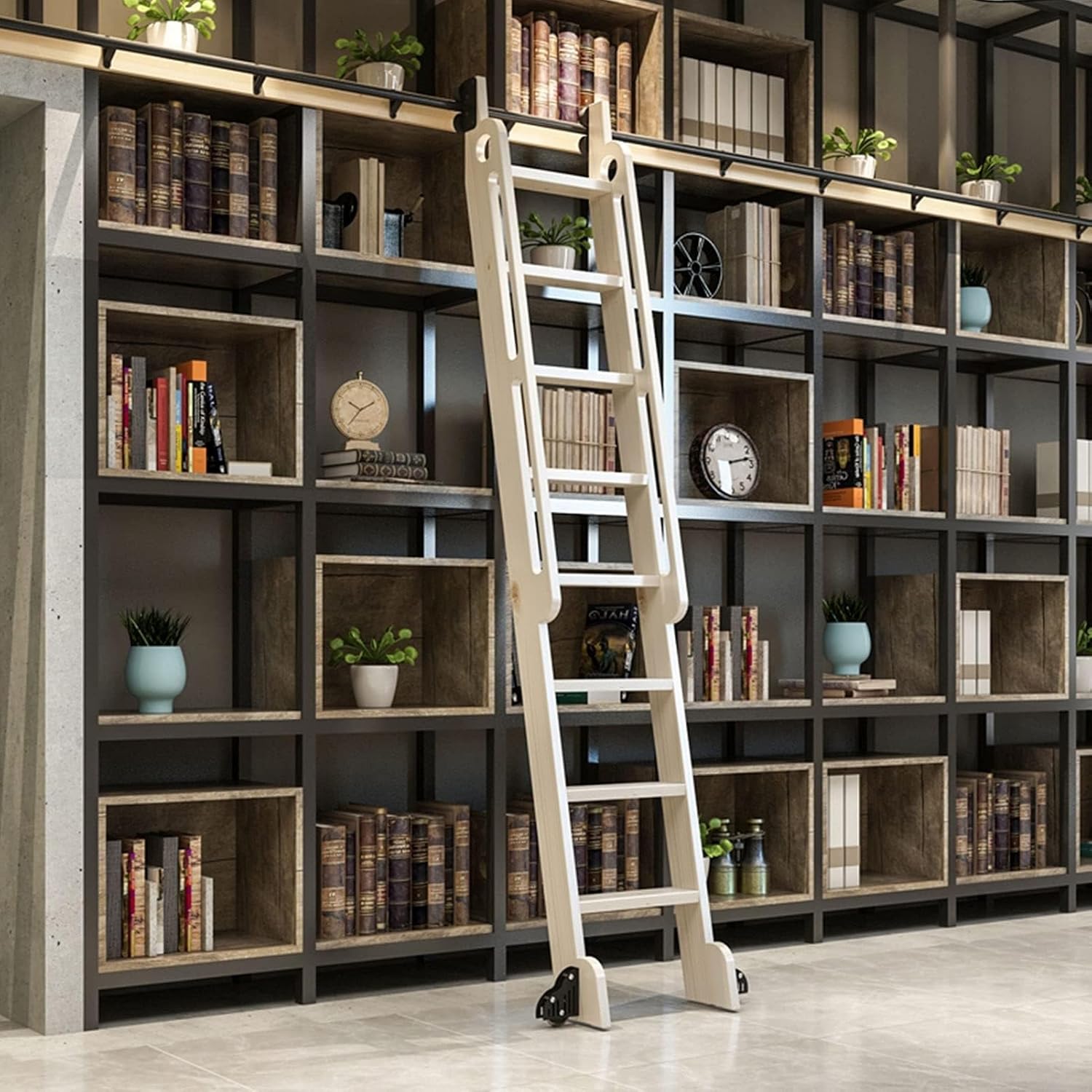 Sliding Library Ladder Hardware Kit Steel Round Tube Mobile Ladder Track ，Black Sliding Barn Door Hardware Kit 3.3ft-20ft Rolling Ladder Hardware Library ，Multi-Use for L