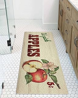 Farm Apples Floral Leaf Non-Slip Bathtub Mat, Art Vintage Country Wood Texture PVC Bath Mat for Tub Quick Drying Shower Mats for Inside Shower, Foot Scrubber Loofah Bathroom Mats 40x16 Inches